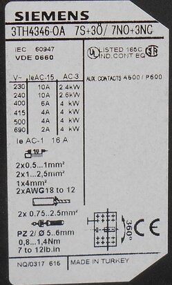 Siemens contactor auxiliary relay 230VAC 7 NO + 3 NC 3TH43460AP0