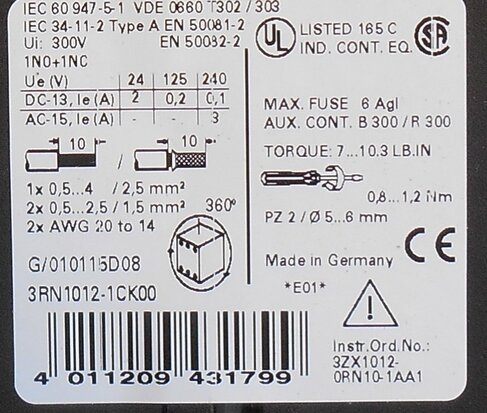 Siemens Temperatuurmeetrelais motorbeveiliging 1NO+1NC 3RN10121CK00