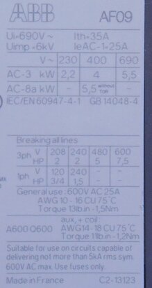 ABB AF09-30-01-11 contactor 3P 1NC 25A