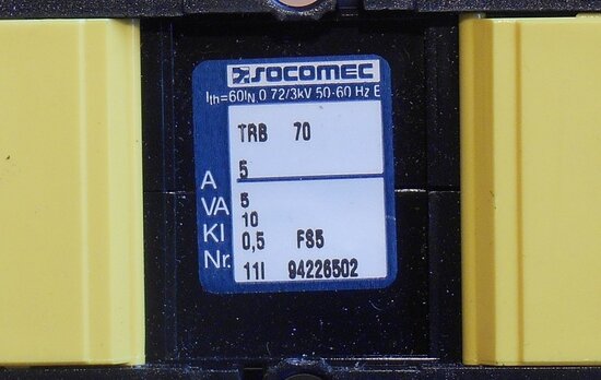 Socomec transformator 192T0521 5A/5A 10 VA CL.0,5 - 15 VA Cl.1 - 20 VA CL.3