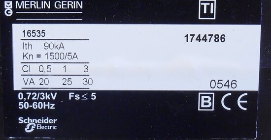 Schneider Merlin Gerin 16535 TI transformer 1500 / 5A 8816535A
