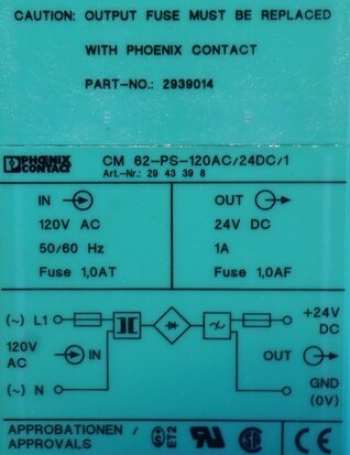 Phoenix Contact CM 62-PS-230AC/24DC/1 Power Supply 24v DC voeding