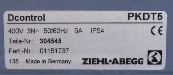 Ziehl Abegg Dcontrol PKDT5 400V 3N~ 5A IP54 regelaar 304545