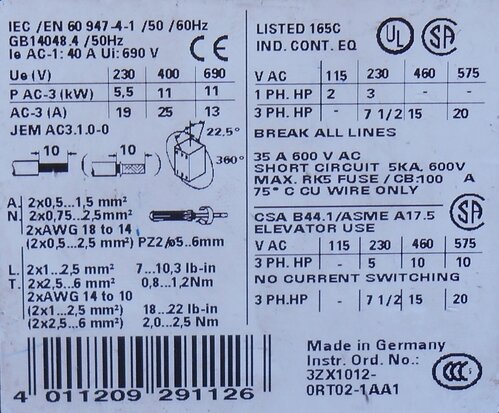 Siemens 3RT1026-1AP00 magneetschakelaar 3P 230V 40A