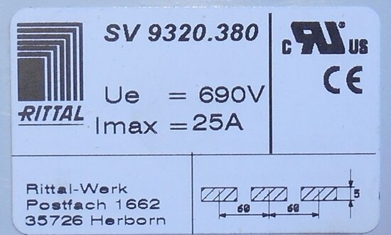 Rittal SV 9320.380 adapter 25A 90 mm AWG 12, 2 TS, Abg. above (E-Cu 5mm)