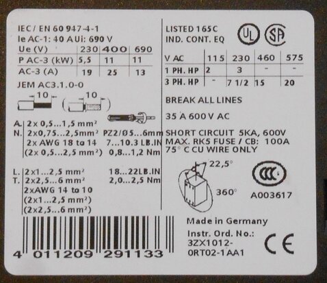 Siemens 18,5kW 24VDC sterdriehoekschakelaar 3RA1425-8XC21-1BB4
