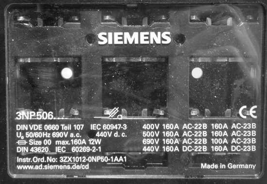 Siemens knife fuse disconnectors 3NP5060-0CA00