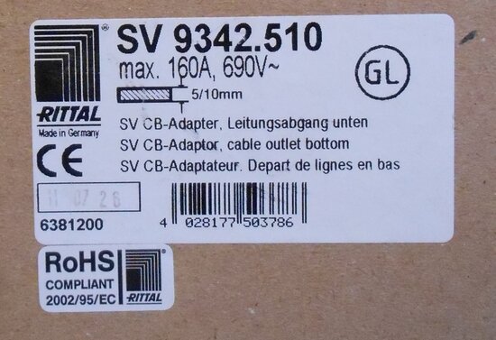 Rittal SV 9342510 Power Rail Adapter 90mm 60mm 0mm 3A