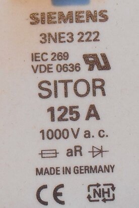 Siemens AG sitor mespatroon smeltpatroon 125A AC 1000V 3NE3222