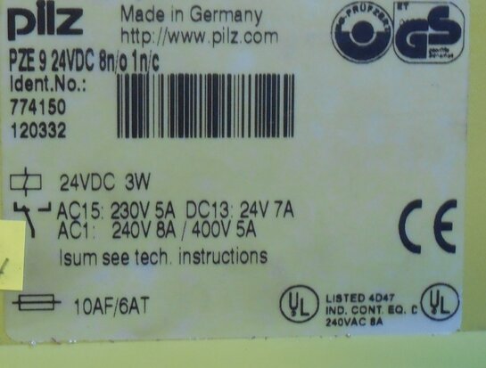 Pilz PZE 9 24VDC 8n/o 1n/c 774150 veiligheidsrelais relais