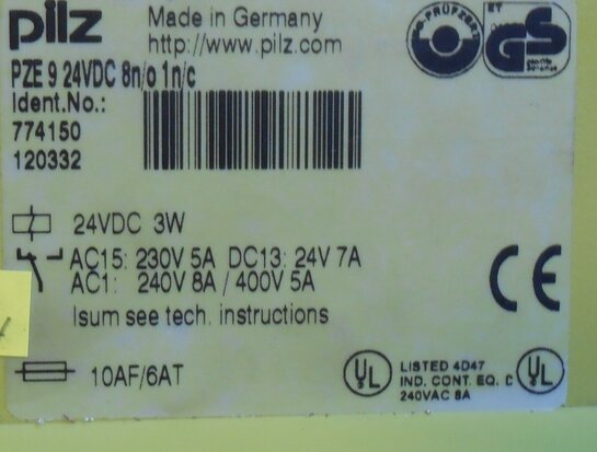 Pilz PZE 9 24VDC 8n / o 1n / c 774 150 MSR relays