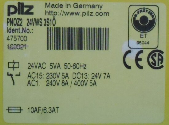 PILZ PNOZ 2 24 VWS 24VAC 3NO / 1NC safety relay relay 475700