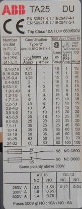 ABB thermal overload relay TA 25 DU 0.4A