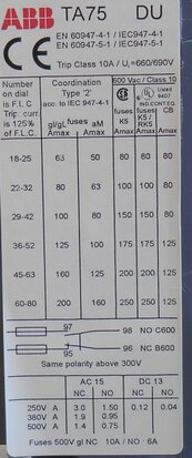 ABB thermisch relais TA75 DU 80 A