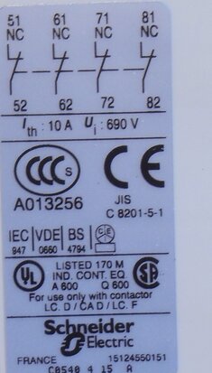 Schneider Electric Telemecanique LADN04 auxiliary contact block contact 4NC