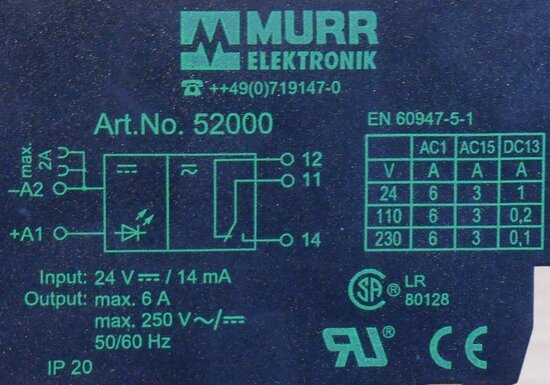 Murr elektronik 52000 MIRO 6.2 24VDC 1 U output relay
