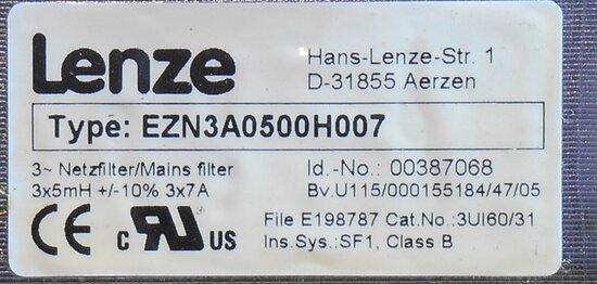 Lenze EZN3A0500H007 Line reactor Line filter 3x7A
