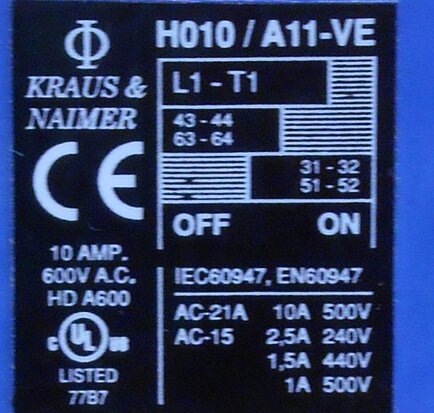 Kraus & Naimer 1NO + 1NC Auxiliary contact H010 / A11-VE