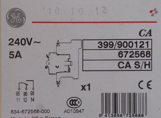 GE 672 568 Auxiliary contact block Side mounting for DP 10 series 5A