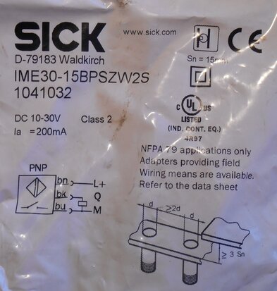 Sick inductive sensor IME30-15BPSZW2S 1041032