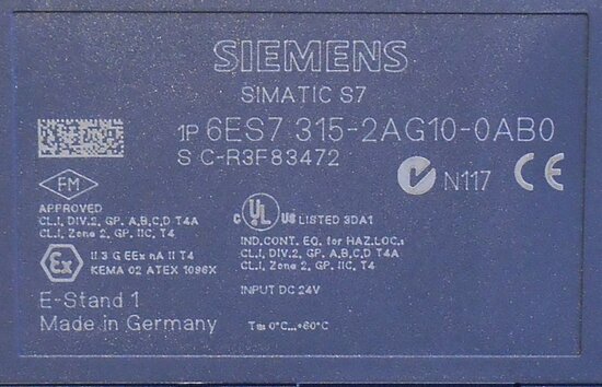 Siemens 6ES7 315-2AG10-0AB0 SIE CPU 315-2DP 128KB Simatic S7-300