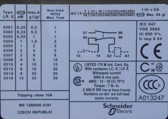 Schneider Telemecanique relay LR2 K0308 Thermal overload relay 1,8-2,6A