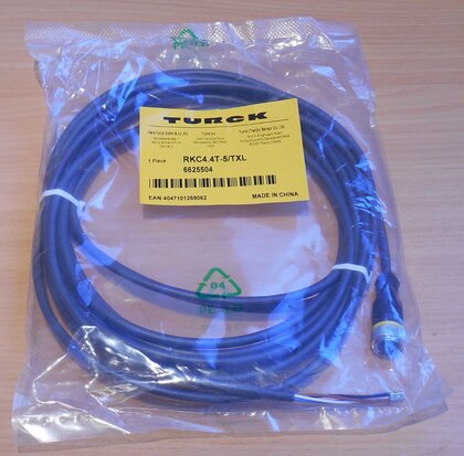 Turck RKC4.4T-5/TXL kabel M12 female connector straight 4-pin, 5 meter 6625504