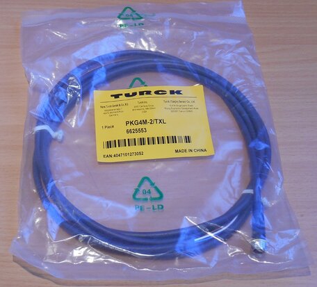 Turck PKG4M-2/TXL M8-contraconnector, recht, 4-polig kabel 2 meter 6625553