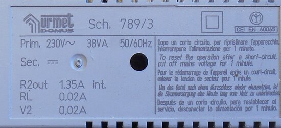 Urmet Sch. 789/3 Voedingstransformator transformator 230V