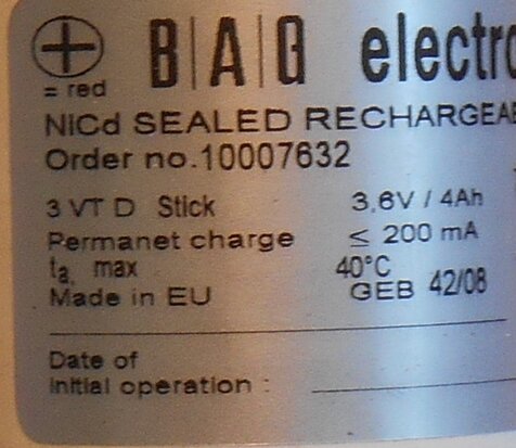 BAG 10007632 3VT D 3.6V 4Ah NiCd rechargeable batterij accu 2.4V