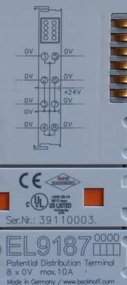 Beckhoff EL9187 potential distribution terminal 8x 0V 10A