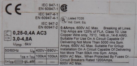 ABB MS325 0.4 Motor protection switch Range 0,25 - 0,40A