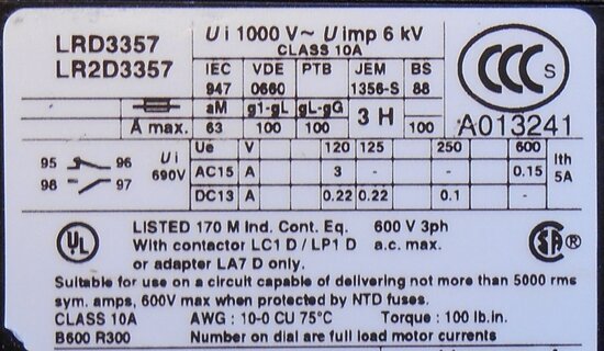 Schneider Electric LRD3357 thermal relay 37-50A Thermal overload relay LRD33