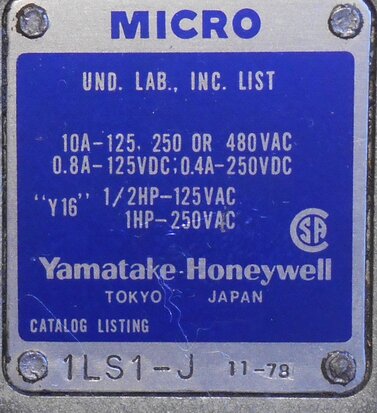 Yamatake Honeywell 1LS1-J Limit Switch 10A 125-250 or 480 VAC
