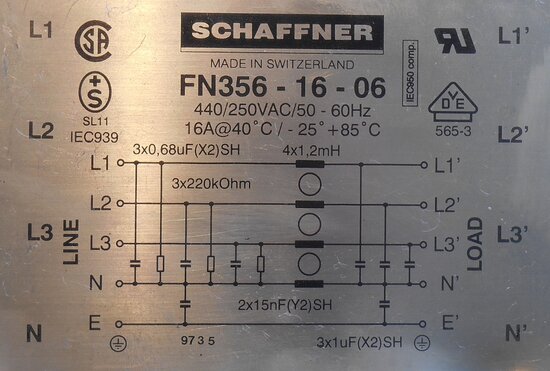 SCHAFFNER FN356-16-06 Power Line Filter 440/250V AC 16A