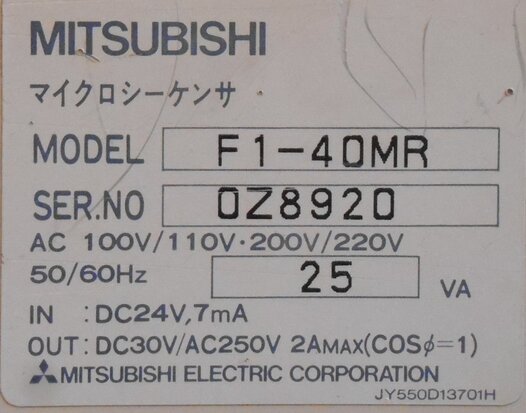 Mitsubishi melsec F1-40MR PLC with a supply voltage AC 100/110V and 200/220V