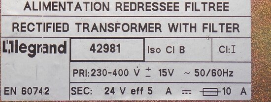 LEGRAND 42981 DC 24V Transformator gerectificeerd gefilterd 5A