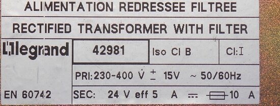 LEGRAND 42981 DC 24V Transformer rectified filtered 5A