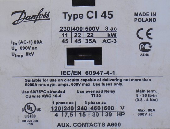 Danfoss CI 45 contactor 220-230V 50Hz 45A 3P