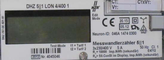 DHZ transducer counter 5 II 1 LON 4/400 1 Messwandlerzähler