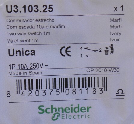 Schneider electric U3.103.25 enkele schakelaar ivory 1P 10A