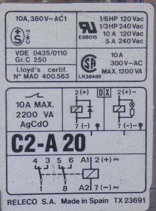 Releco (comat) C2-A 20 relay 10A 240V AC 8 pins