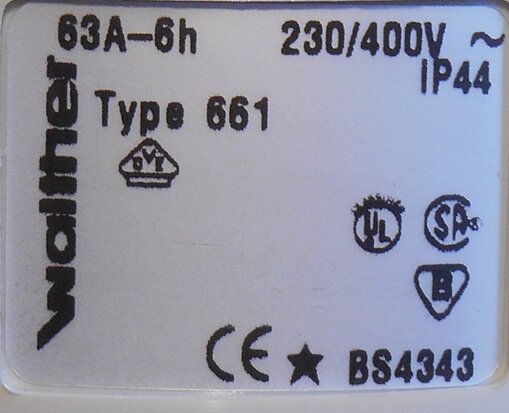 Walther 661 plug 63A, 5P 400V 6h IP44