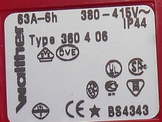 Walther 360406 CEE socket 4 / 63A, 63A 4P 400V 6h IP44