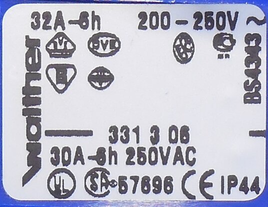 Walther 331306 CEE contrastekker 3/32A, 32A 3P 230V 6h IP44