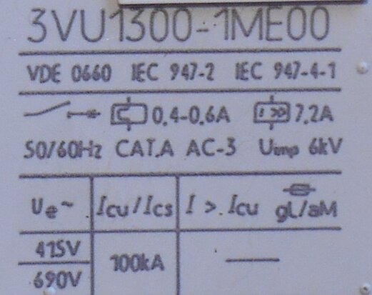 Siemens 3VU1300-1ME00 motorstarter protector 0,4-0,6A 1NO+1NC