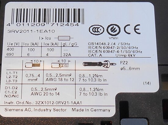 Siemens 3RV2011-1EA10 motor-protective circuit-breaker 2,8-4A