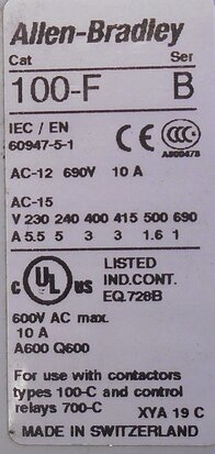 Allen-Bradley 100-F A40 auxiliary contact Series B 4NO