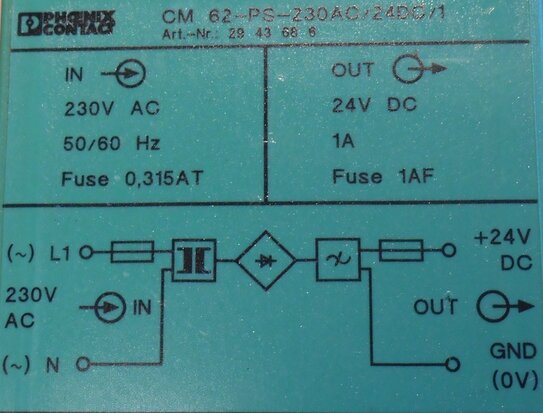 Phoenix Contact CM 62-PS-230AC/24DC/1  voeding 24v DC Power Supply (gebruikt)