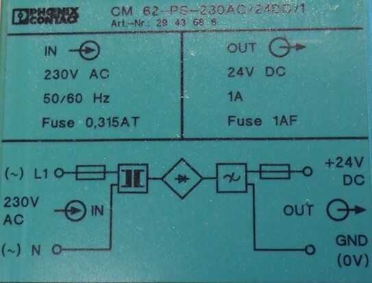 Phoenix Contact CM 62-PS-230AC / 24DC / 1 power supply 24v DC Power Supply (used)